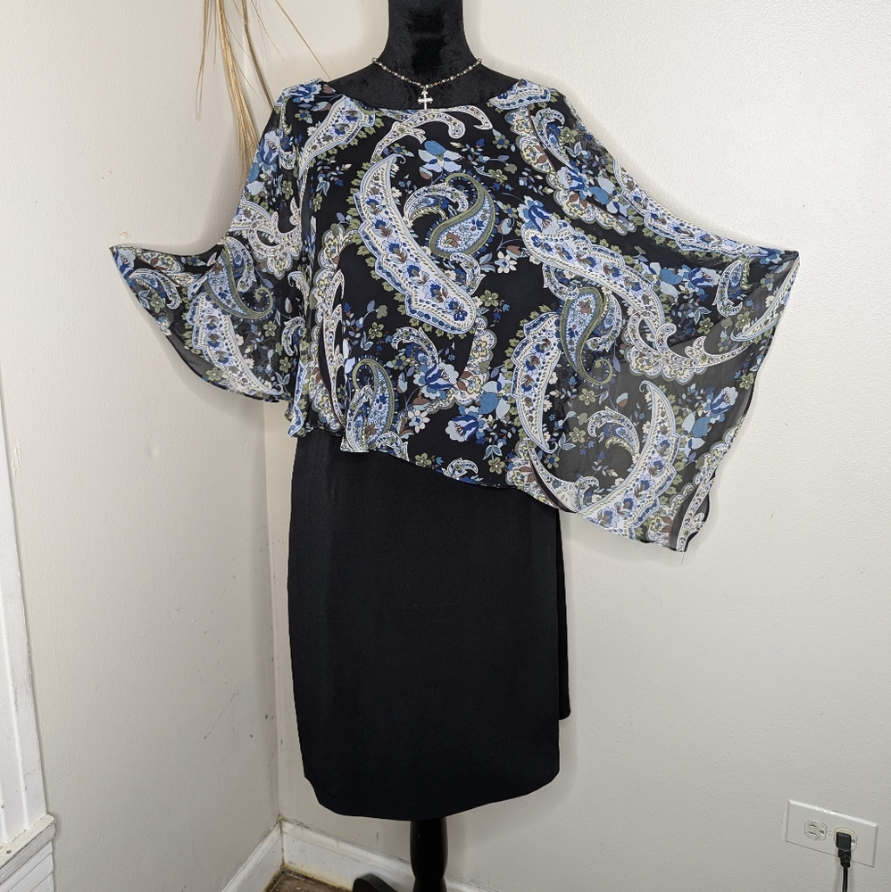 Connected Apparel Black Dress With Sheer Shoulder Cover